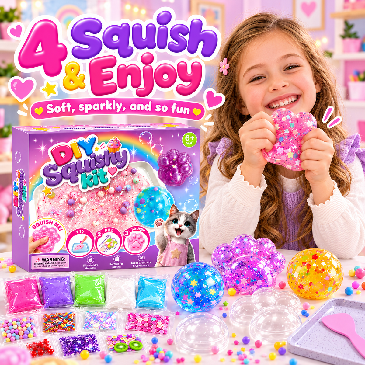 🔥🔥Last Day 50% OFF🔥! 🧁DIY Fried Ice Squishy Toy Kit with Cat Claw Design for Kids
