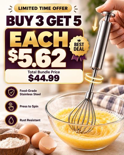 Stainless Steel Hand-Push Rotary Whisk Food-Grade Rust-Resistant Kitchen Utensil