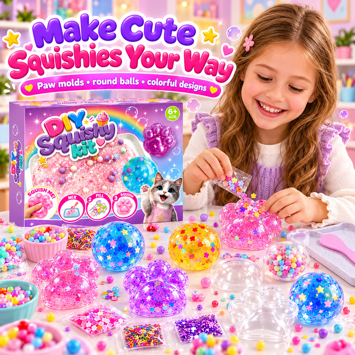 🔥🔥Last Day 50% OFF🔥! 🧁DIY Fried Ice Squishy Toy Kit with Cat Claw Design for Kids