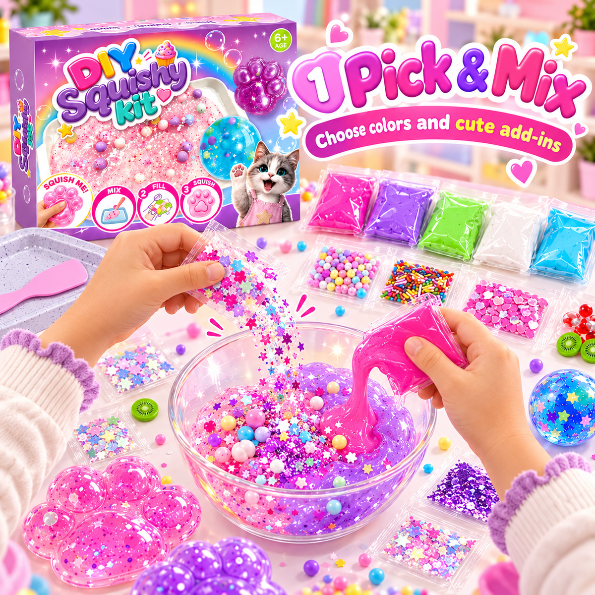 🔥🔥Last Day 50% OFF🔥! 🧁DIY Fried Ice Squishy Toy Kit with Cat Claw Design for Kids