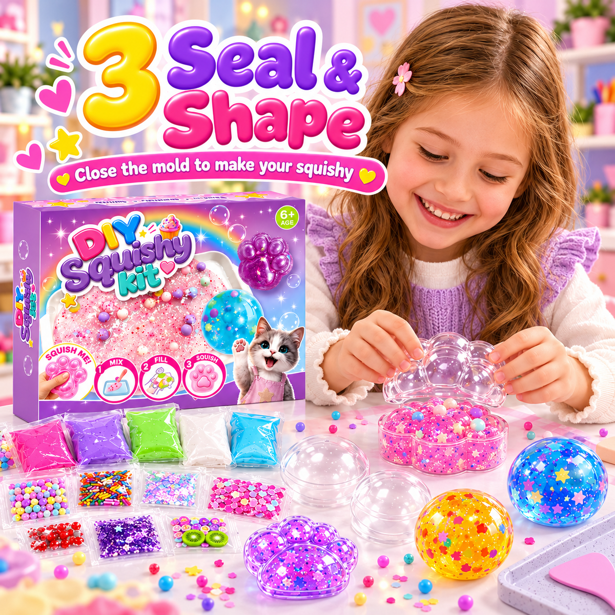 🔥🔥Last Day 50% OFF🔥! 🧁DIY Fried Ice Squishy Toy Kit with Cat Claw Design for Kids