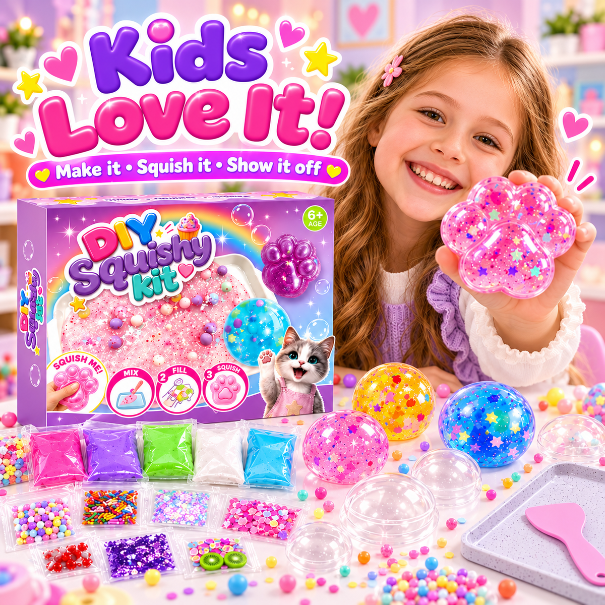 🔥🔥Last Day 50% OFF🔥! 🧁DIY Fried Ice Squishy Toy Kit with Cat Claw Design for Kids