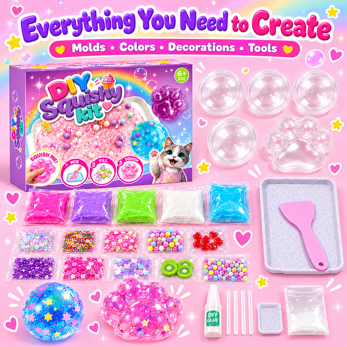 🔥🔥Last Day 50% OFF🔥! 🧁DIY Fried Ice Squishy Toy Kit with Cat Claw Design for Kids