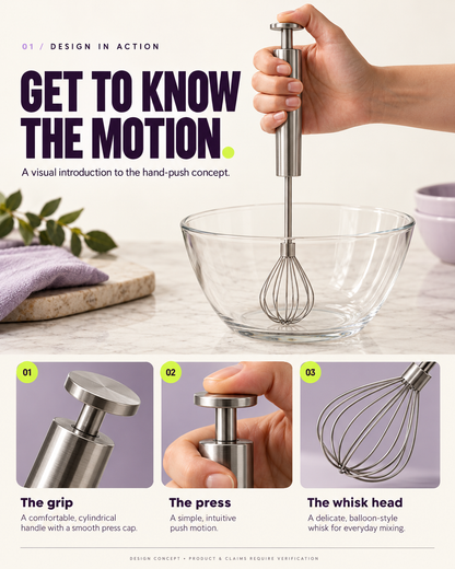 Stainless Steel Hand-Push Rotary Whisk Food-Grade Rust-Resistant Kitchen Utensil