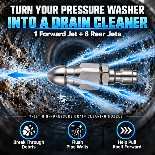 🚿Each $9.99🔥— 7-Jet High-Pressure Drain Cleaning Nozzle – 1 Forward + 6 Rear Jets