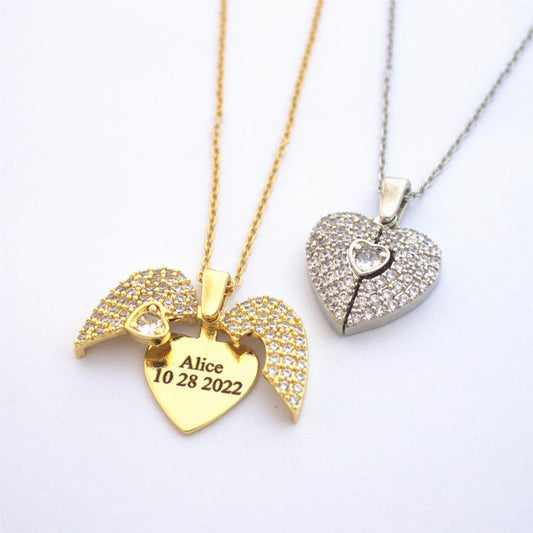 Piper Personalized Angel Wings Heart Necklace
